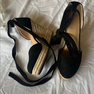Black Espadrille Wedge Sandals